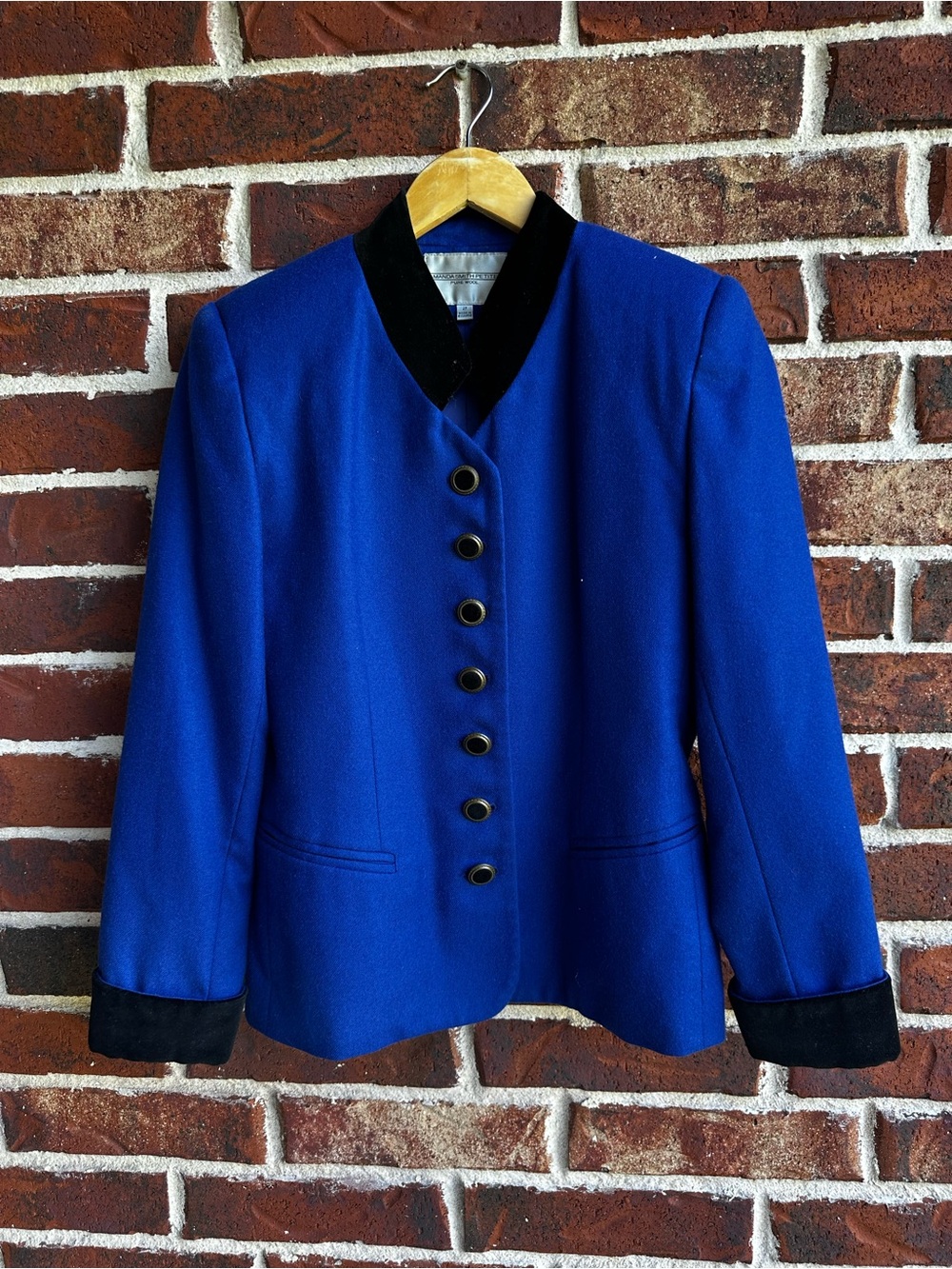 Women's Royal Blue Tailored Button-Up Jacket with Black Trim